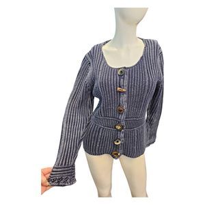 PBJ Blues Blue Ribbed Cardigan Sweater Womens Size Medium Vintage 80's